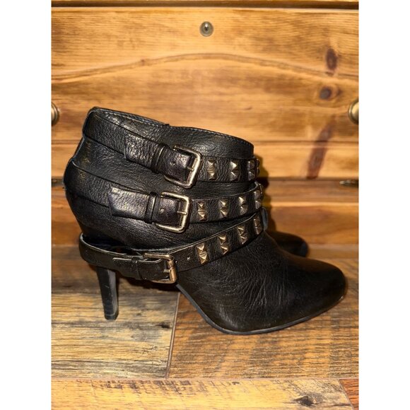Report Electra Black Buckle Ankle Boots Heels Motorcycle Biker Goth Emo Size 9.5 - Picture 2 of 13